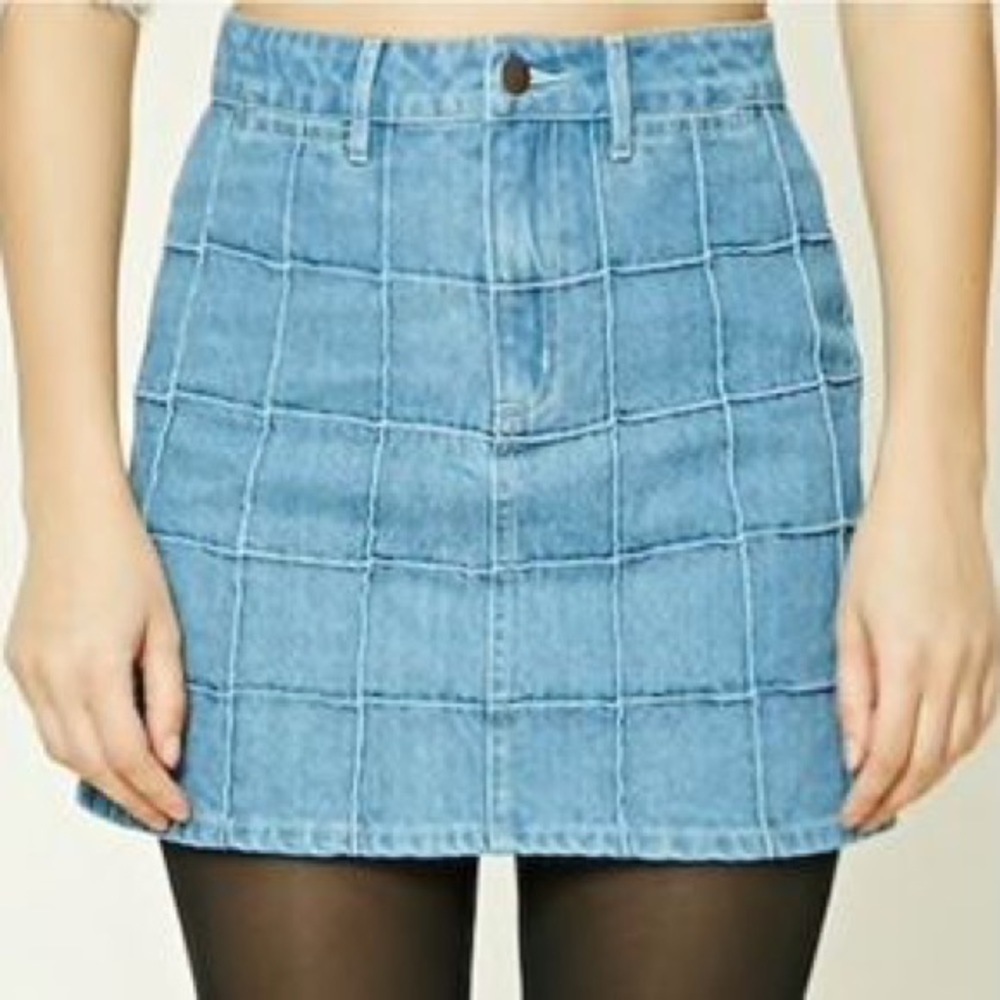 Denim textured checkered mini skirt forever21